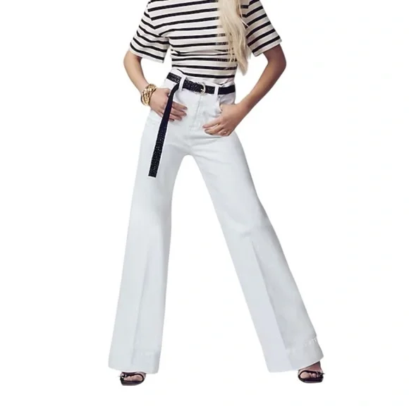 J.Crew The Tall High Rise Wide Leg Denim Trouser in White (31 Tall) - Picture 1 of 9